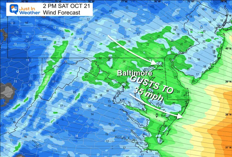  October 21 weather forecast winds Saturday afternoon