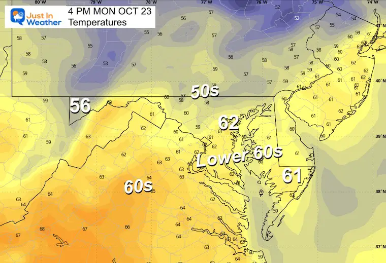 October 23 weather temperatures Monday afternoon