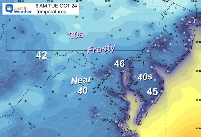 October 23 weather temperatures Tuesday morning