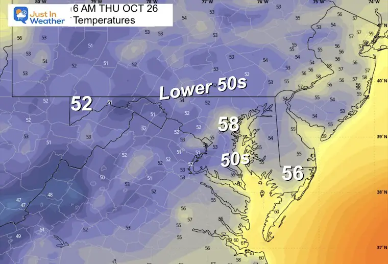 October 25 weather temperatures Thursday morning