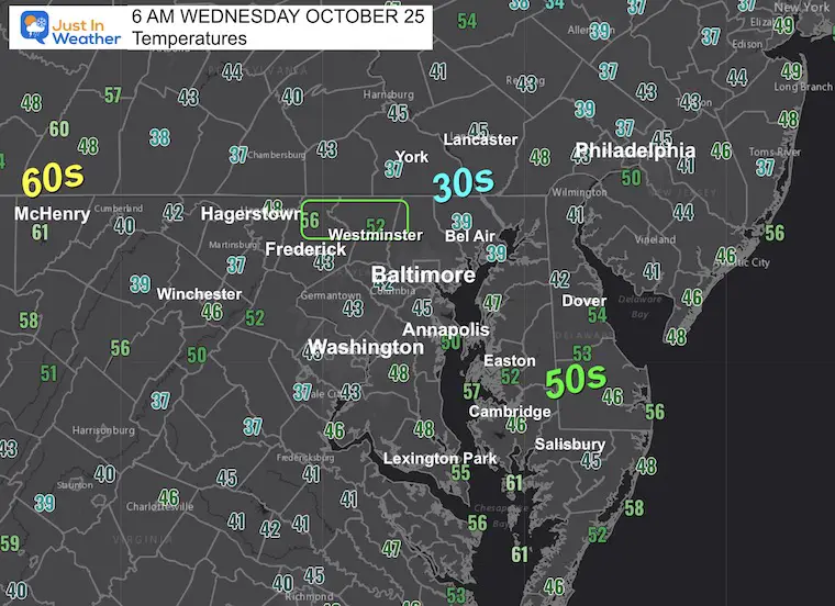 October 25 weather temperatures Wednesday morning