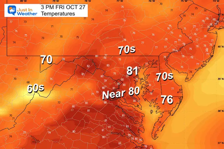 October 26 weather temperatures Friday afternoon