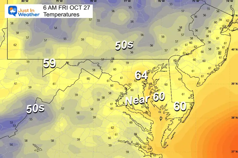 October 26 weather temperatures Friday morning