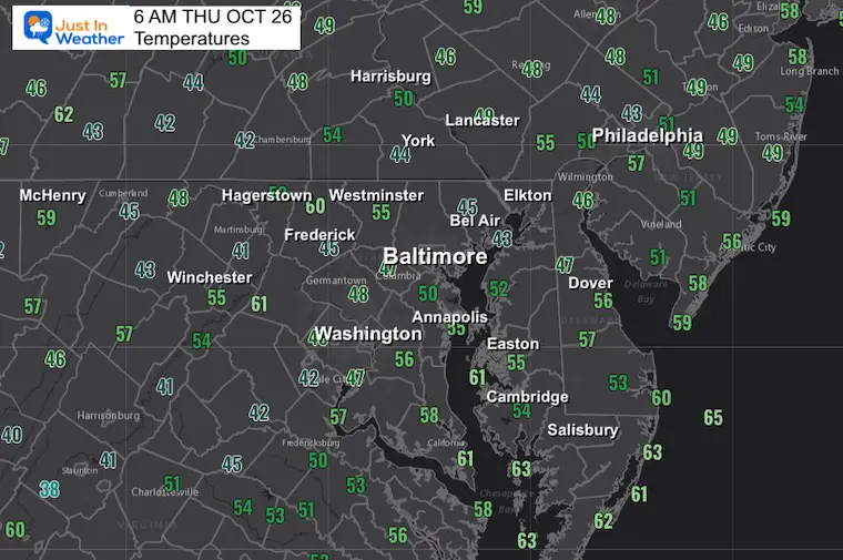 October 26 weather Thursday morning temperatures