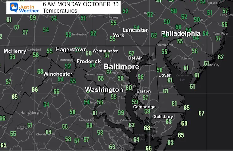 October 30 weather temperatures morning