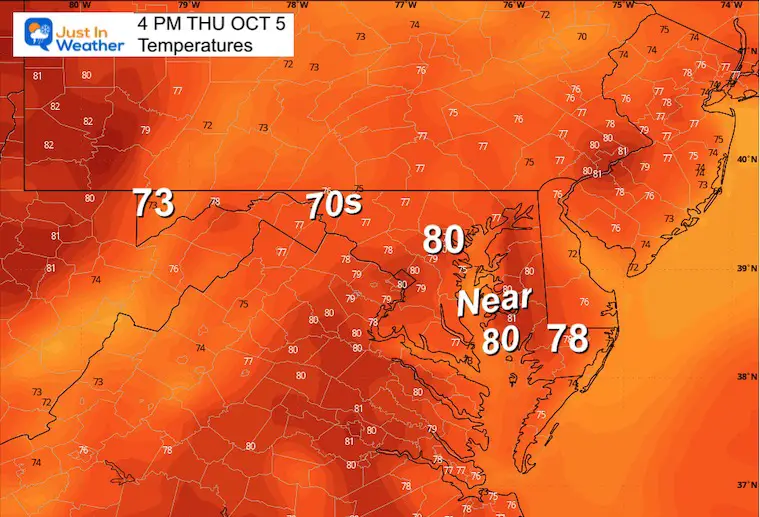 October 4 weather temperatures Thursday afternoon
