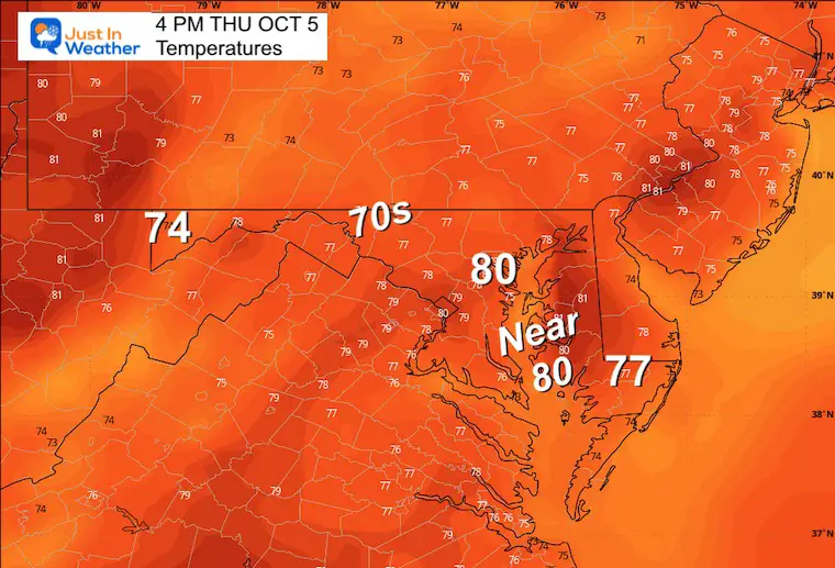 October 5 weather temperatures Thursday afternoon