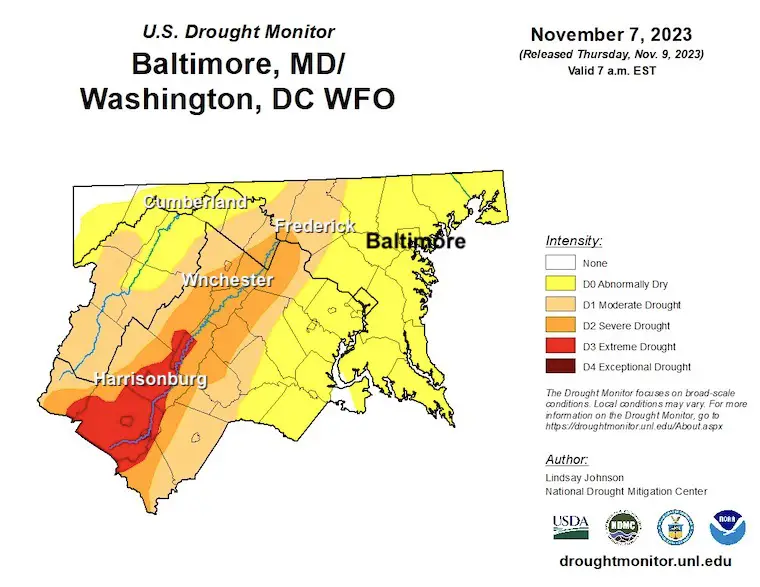 November 10 drought monitor Maryland Virginia