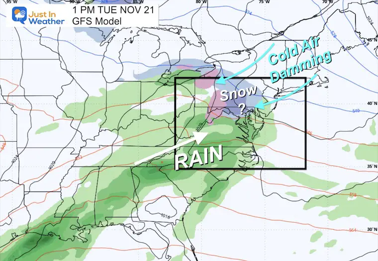 November 17 weather snow Tuesday GFS