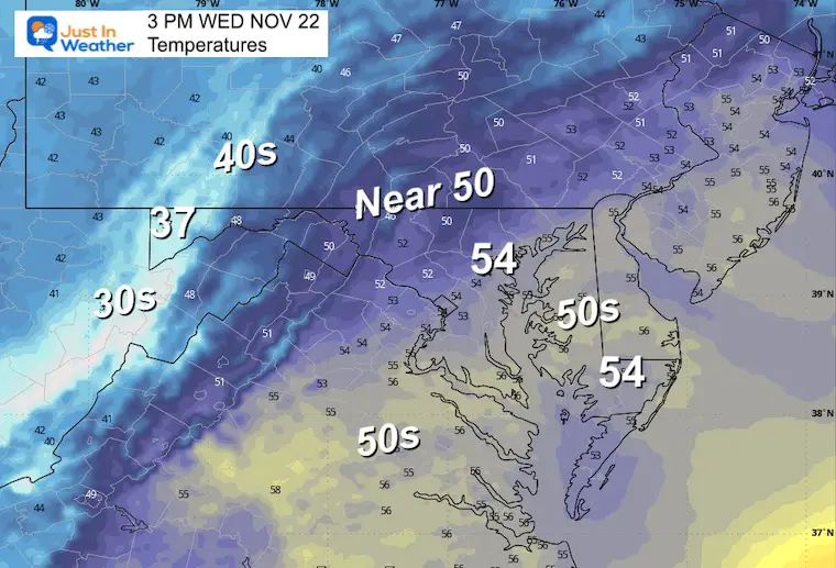November 22 weather forecast temperatures afternoon