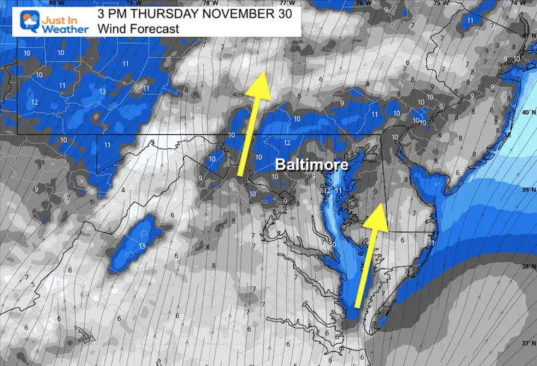 November 30 weather wind forecast Thursday afternoon