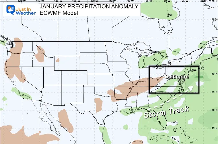 Winter Precipitation El Nino ECMWF Model January