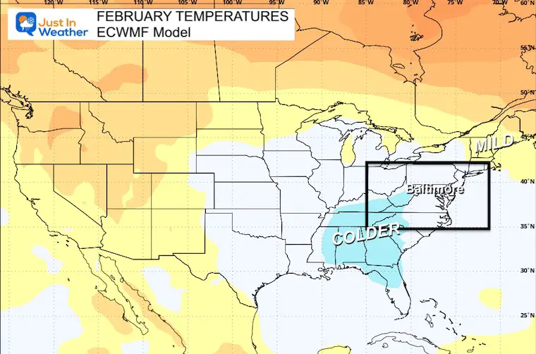 Winter Temperatures El Nino ECMWF Model February