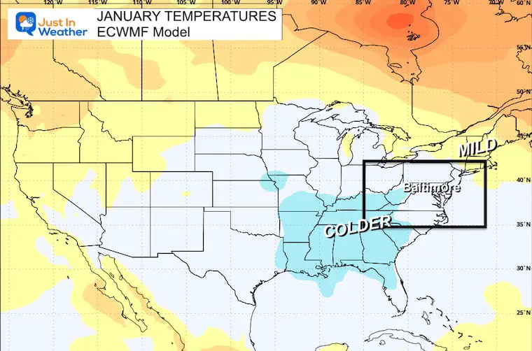 Winter Temperatures El Nino ECMWF Model January