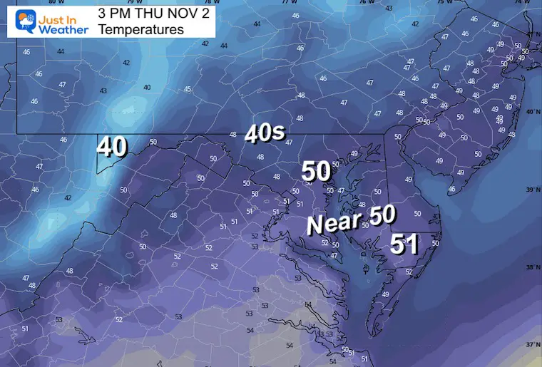 November 1 weather temperatures Thursday afternoon