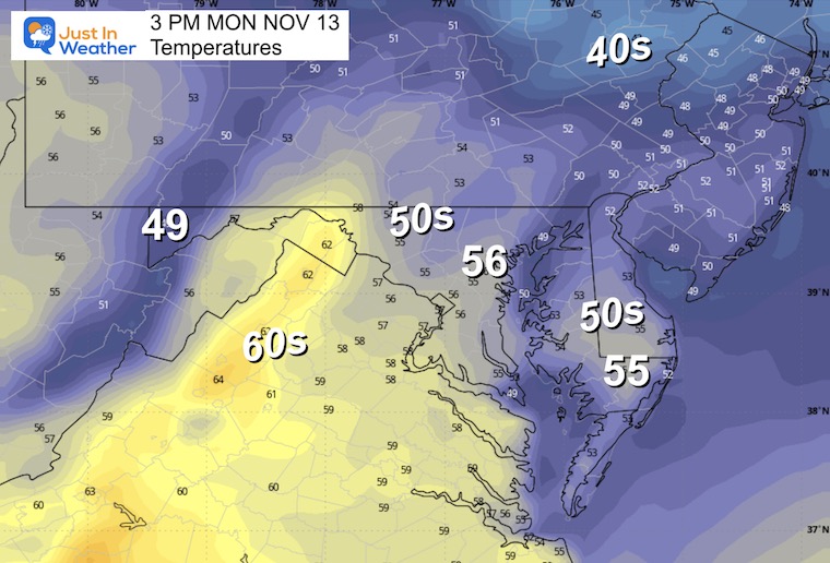 November 13 weather temperatures Monday Afternoon