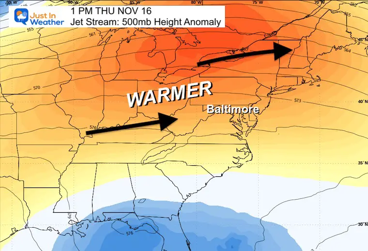 November 14 weather forecast jet stream warm Thursday