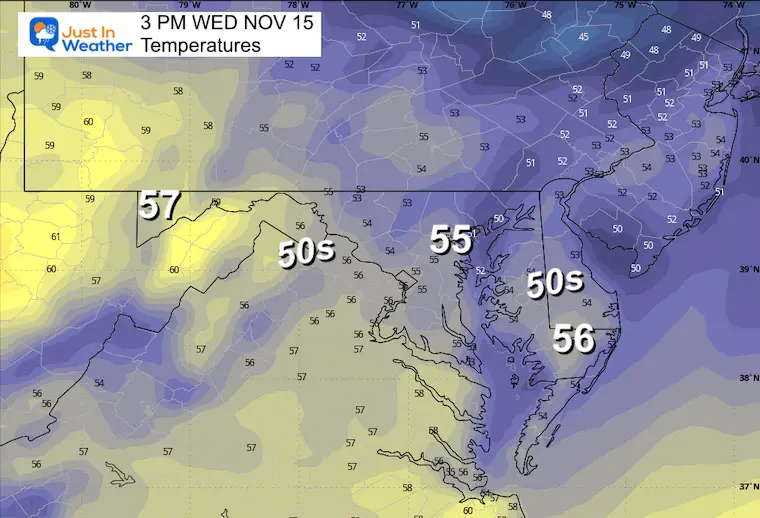 November 14 weather temperatures Wednesday afternoon