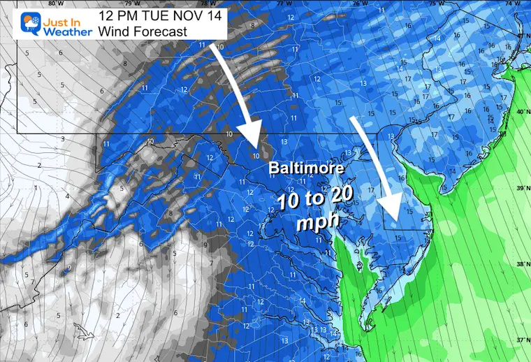 November 14 weather wind forecast Tuesday Noon