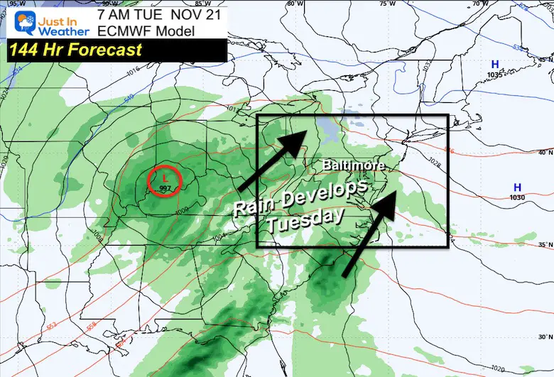 November 15 storm Thanksgiving Tuesday ECMWF