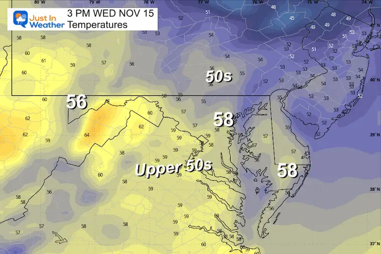 November 15 weather temperatures Wednesday afternoon