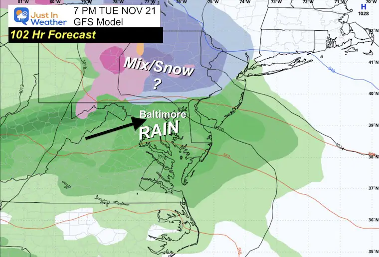 November 17 weather snow Tuesday evening