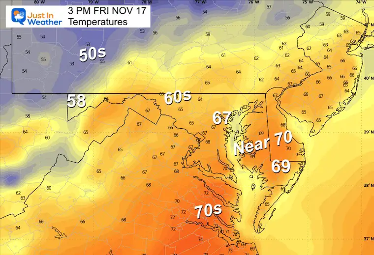 November 17 weather temperatures Friday afternoon
