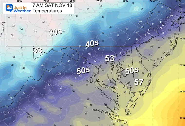 November 17 weather temperatures Saturday morning