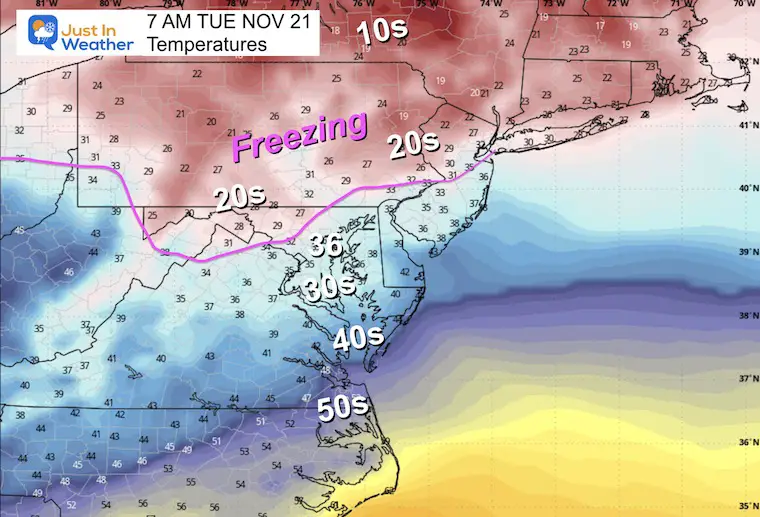 November 17 weather temperatures Tuesday 7 AM