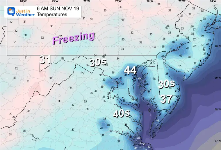 November 18 weather temperatures Sunday morning