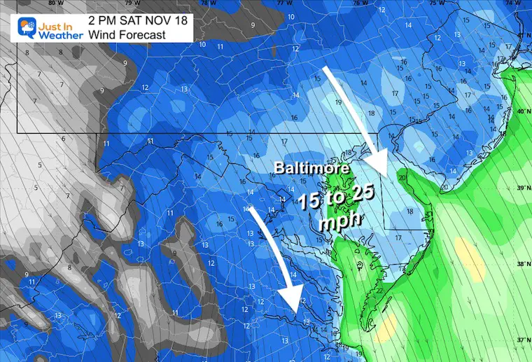 November 18 weather winds Saturday afternoon