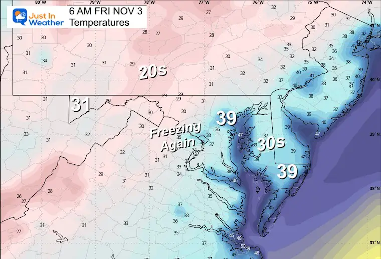 November 2 weather temperatures Friday morning