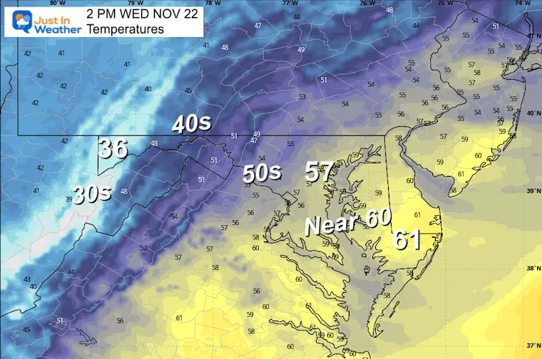 November 21 weather temperatures Wednesday afternoon