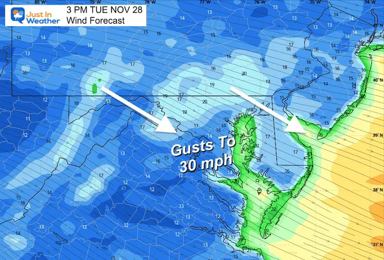 November 27 wind forecast Tuesday afternoon