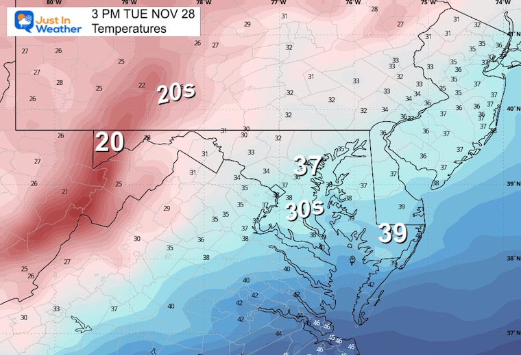 November 28 weather temperatures Tuesday afternoon