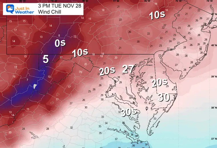 November 28 weather wind chill Tuesday