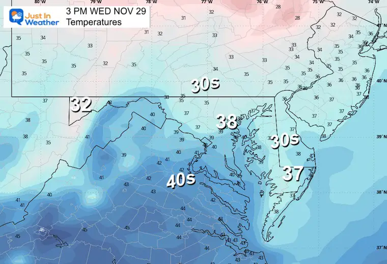 November 29 weather temperatures Wednesday Afternoon 