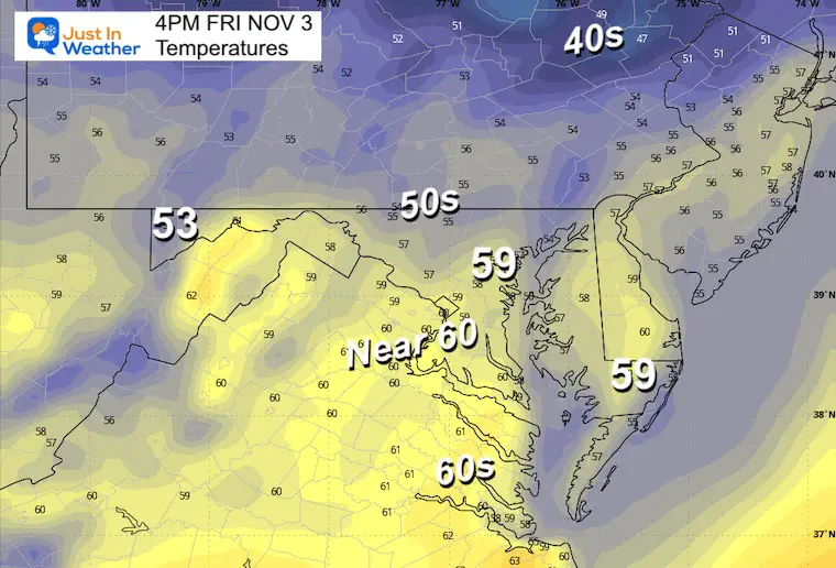 November 3 weather temperatures Friday afternoon