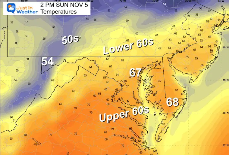 November 4 weather temperatures Sunday afternoon