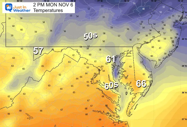 November 5 weather temperatures Monday afternoon