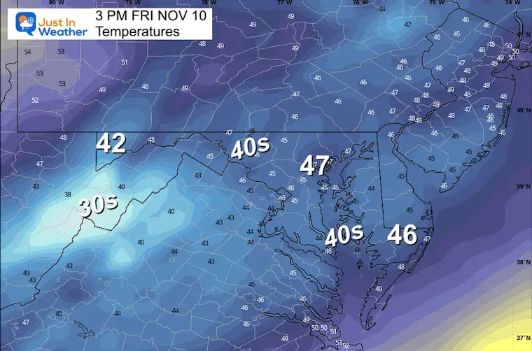 November 9 weather temperatures Friday afternoon