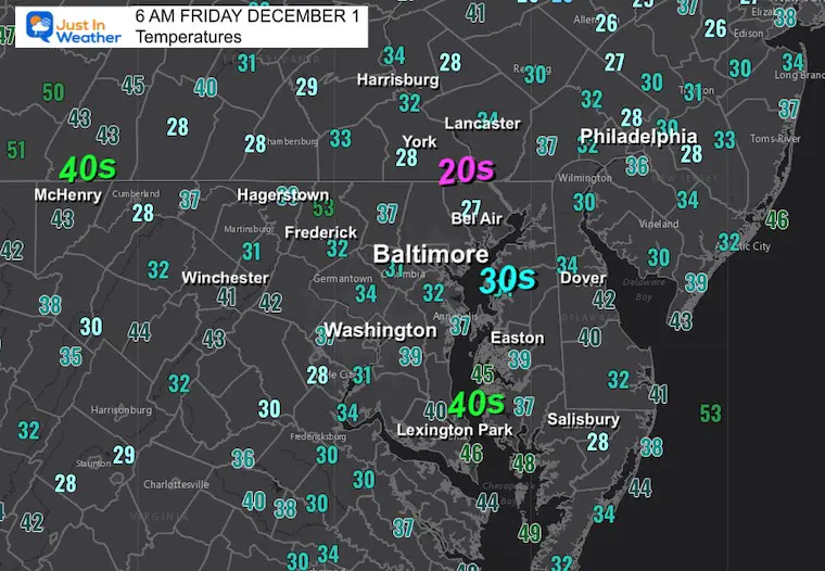 December 1 weather temperatures Friday morning