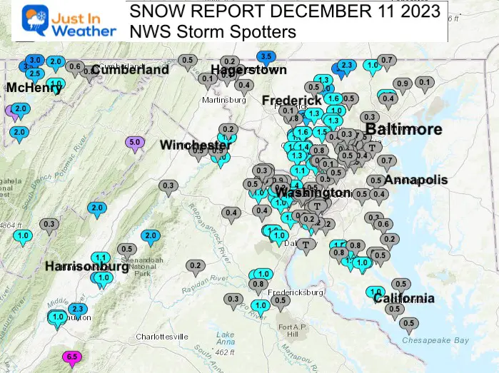 December 11 weather snow reports Maryland 