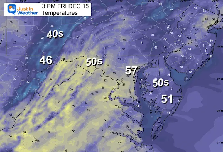 December 15 weather forecast Temperatures Friday afternoon