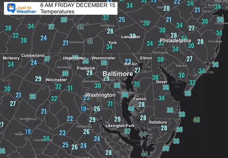 December 15 weather temperatures Friday morning
