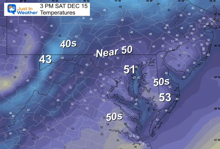 December 15 weather forecast Temperatures Saturday afternoon