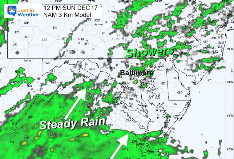 December 17 weather rain radar Sunday afternoon