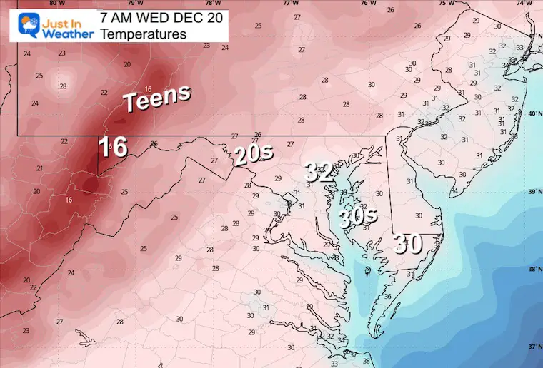 December 19 weather forecast temperatures Wednesday morning