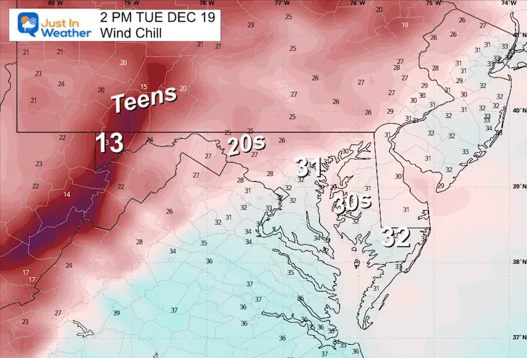 December 19 weather forecast wind chill Tuesday afternoon
