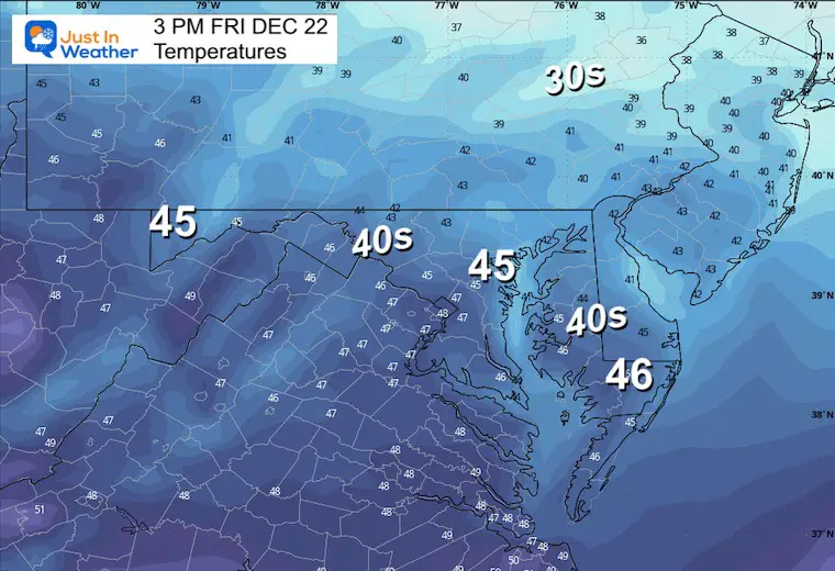 December 21 weather temperatures Friday afternoon